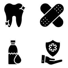 Pack of Medical and Protection Solid Icons 