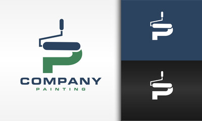 initials P paint roller logo