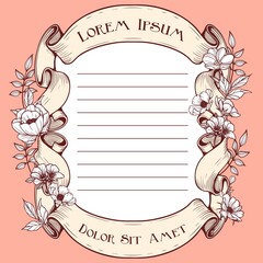 Floral delicate vintage scroll banner frame romantic