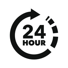 24 hour service icon. Customer service. Support sign. 
Round-the-clock work of the store.