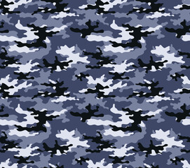 Fototapeta premium Blue camouflage pattern vector seamless military background. Fashionable print. Ornament