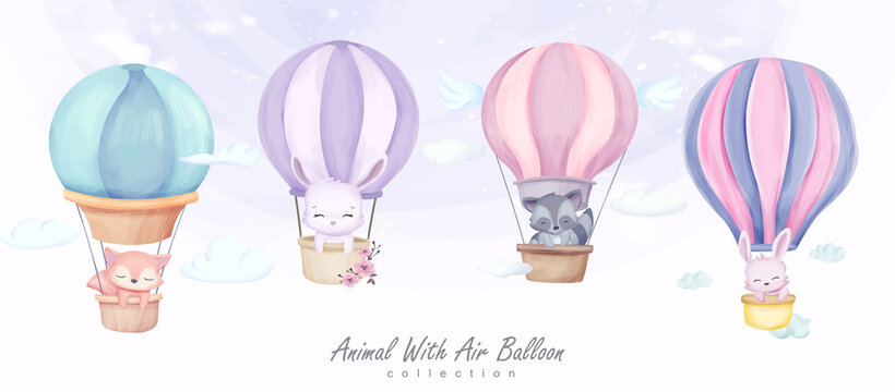 Baby Animal And Air Balloon Clipart Set © alolieli