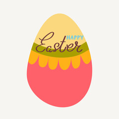 Easter colored egg. A holiday card in a minimalist style. Happy Easter lettering.
