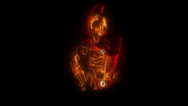 Neon Spartan Warrior with Spear Animated Logo with Reveal Effect