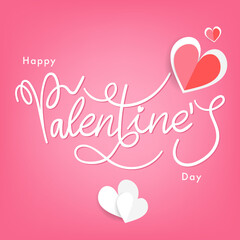 Happy Valentines Day typography  with handwritten calligraphy on Pink background. Vector Illustration EPS 10