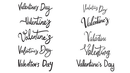 Set Valentines Day typography with handwritten calligraphy isolated on white background. Vector Illustration EPS 10