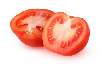 halves of red tomato, isolated on a white