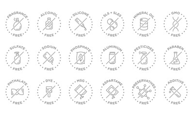 Natural, organic, eco, bio product badges, no additives