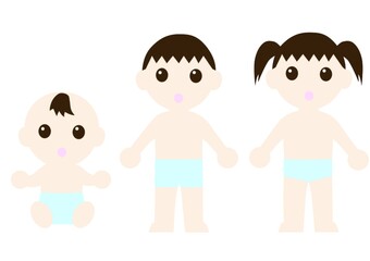 困った顔の下着姿の子供