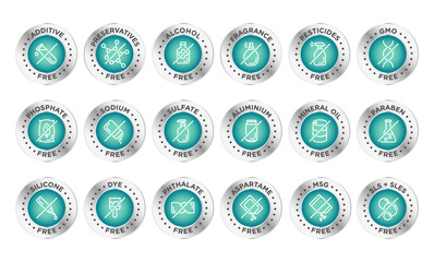 Natural, organic, eco, bio product badges, no additives