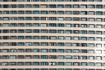 The facade of a modern multi-storey new residential building.