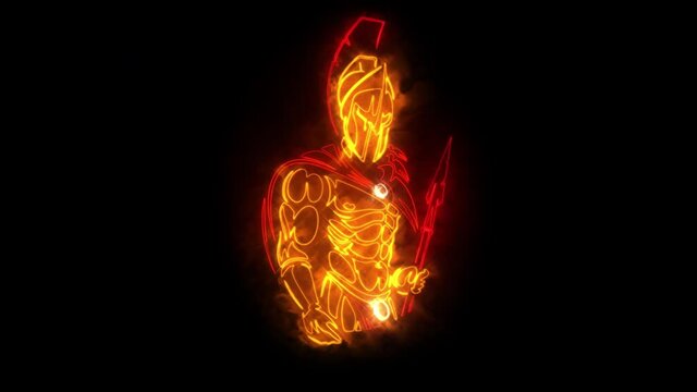 Neon Spartan Warrior with Spear Animated Logo Loopable