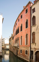 View of the streets of Venice with gondolas. Italy