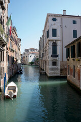 View of the streets of Venice with gondolas. Italy