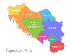 Yugoslavia map, administrative division, separate individual regions with names, color map isolated on white background vector