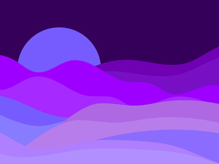 Night wavy landscape in a minimalist style. Boho typographic decor for prints, posters and interior designs. Mid-century modern decor. Vector illustration