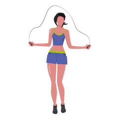 A young woman in a sports uniform does gymnastic exercises. Jumping rope. A healthy way of life. Vector illustration in a flat style.