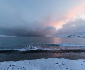 Sunrise on the Barents Sea. Murmansk region. Russia