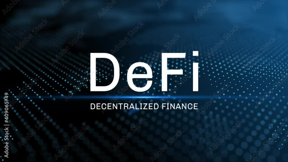 Poster defi - decentralized finance smart contract conceptual modern intro text 3d animation with lens flar