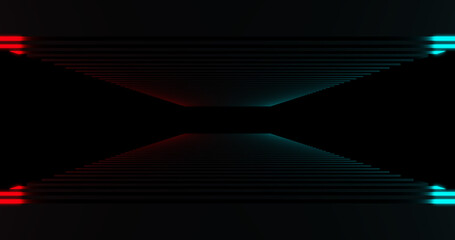 Render with a converging rectangle background in red and blue light
