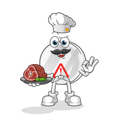 warning sign chef with meat mascot. cartoon vector