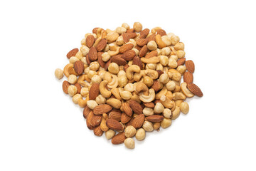 Mix of nuts isolated on white background. Top view.