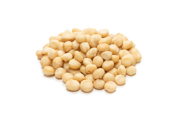 Macadamia nuts isolated on white background.