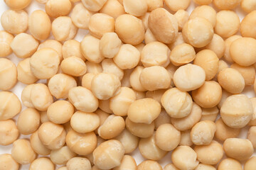 Macadamia nuts isolated on white background.