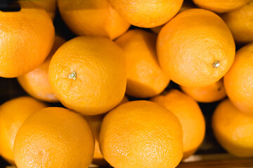 Top view of organic oranges in supermarket