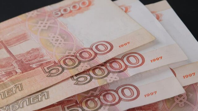 5000 Russian rubles. Stack of banknotes five thousand russian rubles.