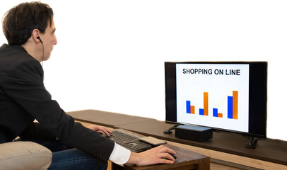 business man analyzes shopping on line in remote working 