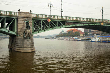 Beautiful view of a bridge over river Vltava in Prague, Czech Republic