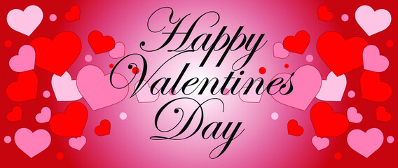 Valentine's day, greeting card for valentines day, gradient background, hearts that meet in the center and the phrase of happy valentines day