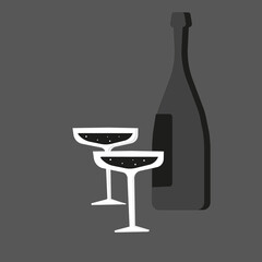 wine bottle and glasses on dark background