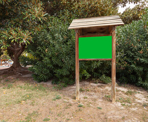 Wooden advertising panel with editable green background
