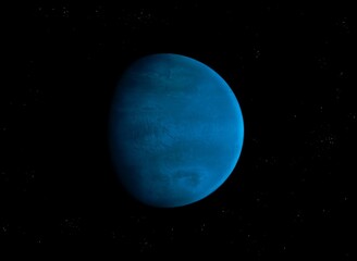 Blue planet in deep space. Surface of a beautiful stone planet. Travel to a distant exoplanet.