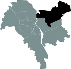 Black location map of Kievan Desnianskyi District inside gray map of Kiev/Kyiv, Ukraine