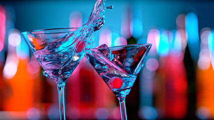 Martini cocktails, bar backround, close up. Cheers concept.