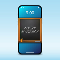 Classroom online education, learning on smartphone live streaming, vector illustration