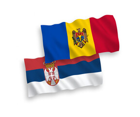 Flags of Moldova and Serbia on a white background