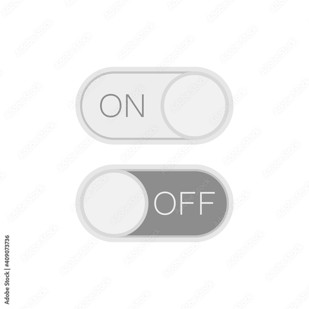 Poster toggle monochrome switch button in flat design. template for mobile and web applications. white in o