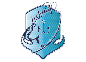 Fisch an der Angelrute Angler Typografie Fishing