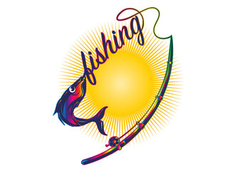 Fisch an der Angelrute Angler fishing Typografie