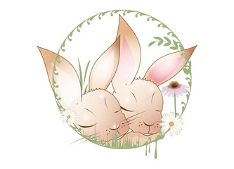 schlafendes Hasen Pärchen auf einer Wiese