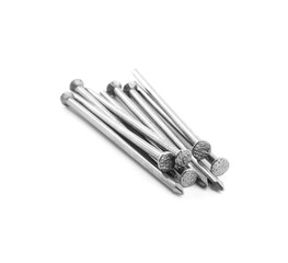 Pile of metal nails on white background