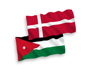 Flags of Denmark and Hashemite Kingdom of Jordan on a white background