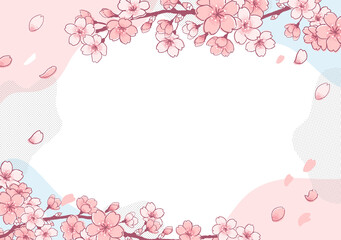 桜、ソメイヨシノの可愛い手書きタッチイラストレフーム。ロゴ入りバナー