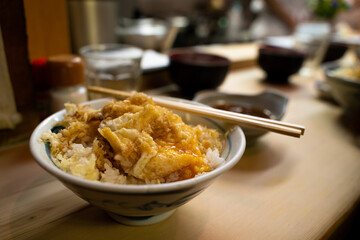 bowl of Japanese rice topped with deep fried egg