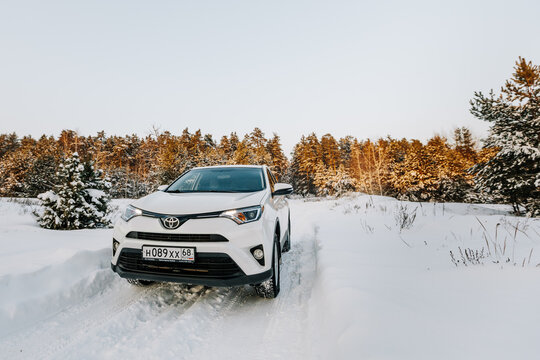 Russia, Tambov 17.01.2021. RAV4 crossover in the winter forest