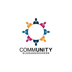 Community logo icon design with colorful people in a circular shape. Symbol of teamwork, solidarity human concept vector illustration, company branding, discussion forum, social network, team